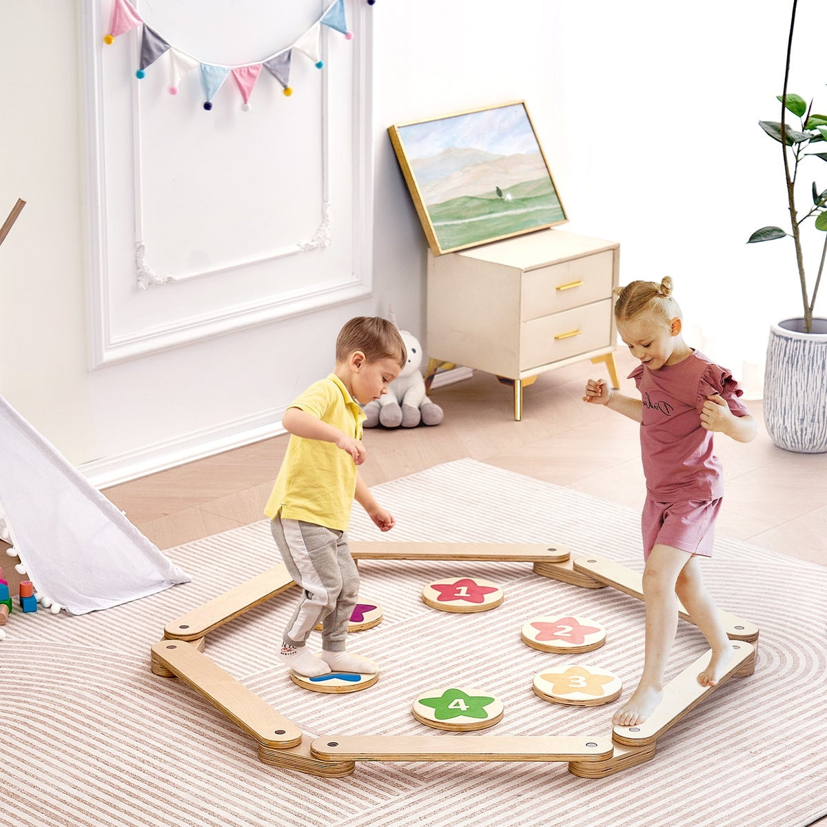 VEVOR Balance Beam Stepping Stones, 6 PCS Wooden Toddler Balance Boards, Montessori Toy for Kids 2-6, Build Coordination and Gross Motor Skills, Gymnastics Course Indoor & Outdoor for Girls Boys Gift - ETPHMMZGM6B6L7L2DV0 - view 9