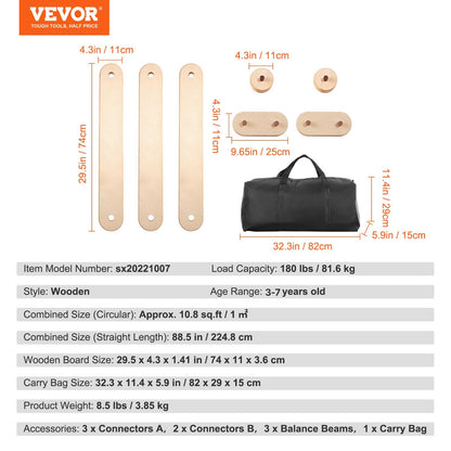VEVOR Balance Beam Stepping Stones, 3 PCS Wooden Toddler Balance Boards, Montessori Toy for Kids 2-6, Build Coordination and Gross Motor Skills, Gymnastics Course Indoor & Outdoor for Girls Boys Gift - ETPHMMZSBMZGCCA3QV0 - view 8