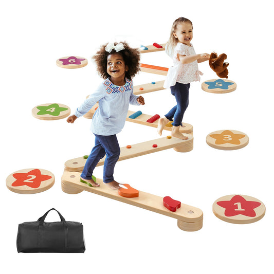 VEVOR Balance Beam Stepping Stones, 6 PCS Wooden Toddler Balance Boards, Montessori Toy for Kids 2-6, Build Coordination and Gross Motor Skills Gymnastics Obstacle Course Indoor Outdoor for Girls Boys - ETPHMMZZAM6B5HOK7V0 - view 1