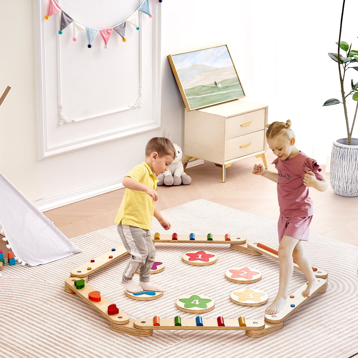 VEVOR Balance Beam Stepping Stones, 6 PCS Wooden Toddler Balance Boards, Montessori Toy for Kids 2-6, Build Coordination and Gross Motor Skills Gymnastics Obstacle Course Indoor Outdoor for Girls Boys - ETPHMMZZAM6B5HOK7V0 - view 9