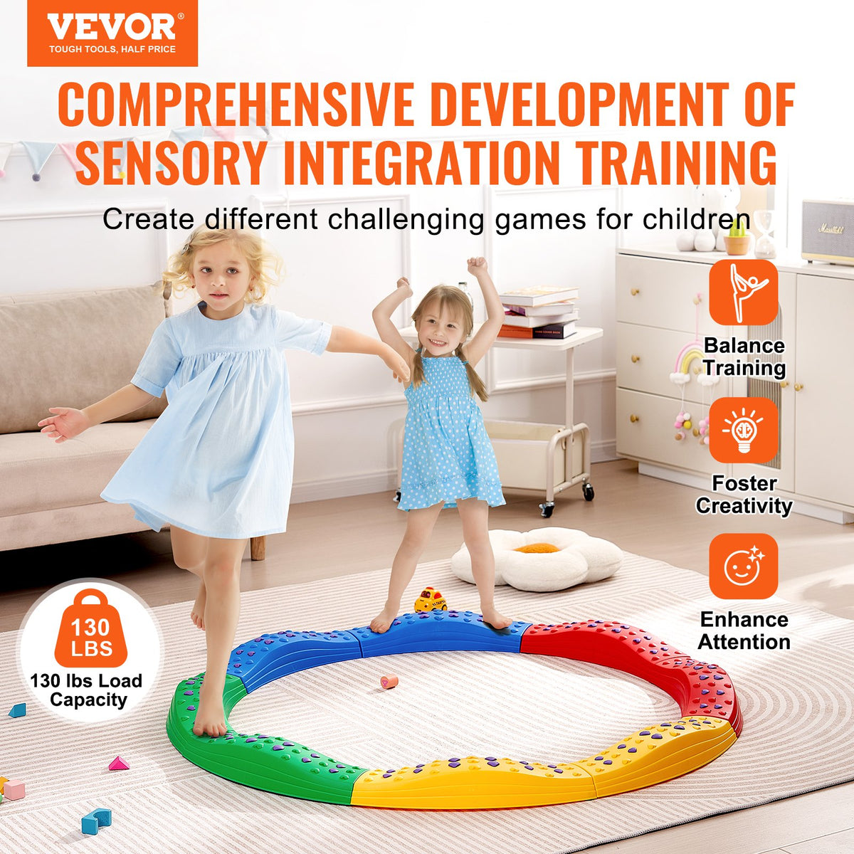 VEVOR Balance Beam Stepping Stones, 8 PCS Toddler Balance Boards Non-Slip Textured Surface & Rubber Pads, Montessori Toy for Kids 2-6, Build Coordination and Gross Motor Skills, Indoor or Outdoor Play - ETPHMSJ8BSJ886XKSV0 - view 3