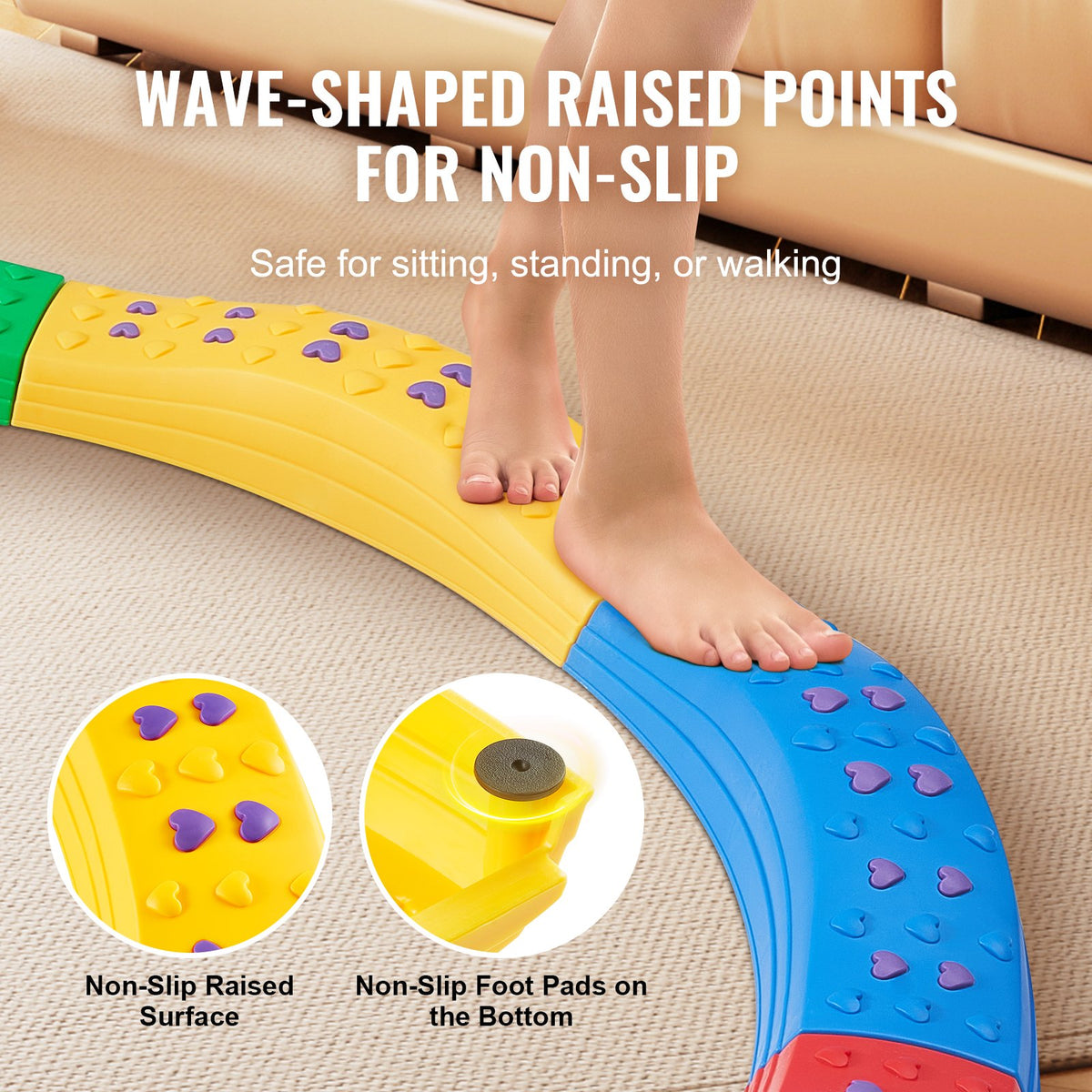 VEVOR Balance Beam Stepping Stones, 8 PCS Toddler Balance Boards Non-Slip Textured Surface & Rubber Pads, Montessori Toy for Kids 2-6, Build Coordination and Gross Motor Skills, Indoor or Outdoor Play - ETPHMSJ8BSJ886XKSV0 - view 4