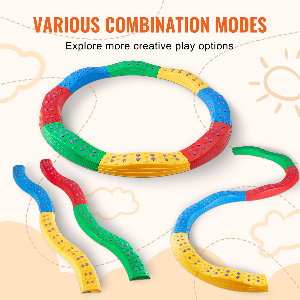 VEVOR Balance Beam Stepping Stones, 8 PCS Toddler Balance Boards Non-Slip Textured Surface & Rubber Pads, Montessori Toy for Kids 2-6, Build Coordination and Gross Motor Skills, Indoor or Outdoor Play - ETPHMSJ8BSJ886XKSV0 - view 7