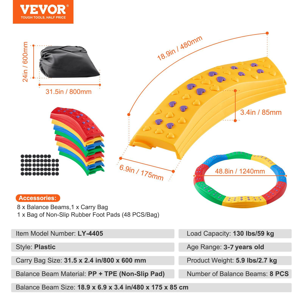 VEVOR Balance Beam Stepping Stones, 8 PCS Toddler Balance Boards Non-Slip Textured Surface & Rubber Pads, Montessori Toy for Kids 2-6, Build Coordination and Gross Motor Skills, Indoor or Outdoor Play - ETPHMSJ8BSJ886XKSV0 - view 8