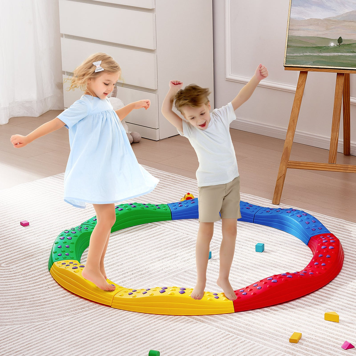 VEVOR Balance Beam Stepping Stones, 8 PCS Toddler Balance Boards Non-Slip Textured Surface & Rubber Pads, Montessori Toy for Kids 2-6, Build Coordination and Gross Motor Skills, Indoor or Outdoor Play - ETPHMSJ8BSJ886XKSV0 - view 9