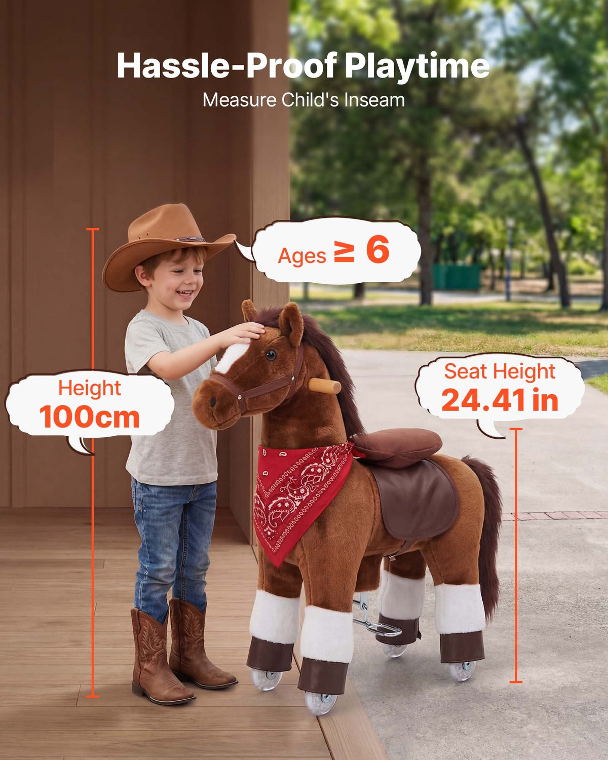 VEVOR Ride On Horse, Riding Pony Toys for Kids, No Battery Required, Smooth Wheels with Anti-Roll Stop Ring, Upgraded Raised Seat, Handles, Sturdy Pedals, 176 lbs Max Load Capacity for Ages 6+ - ETQCMGMKWTLBEPBV8001V9 - view 4