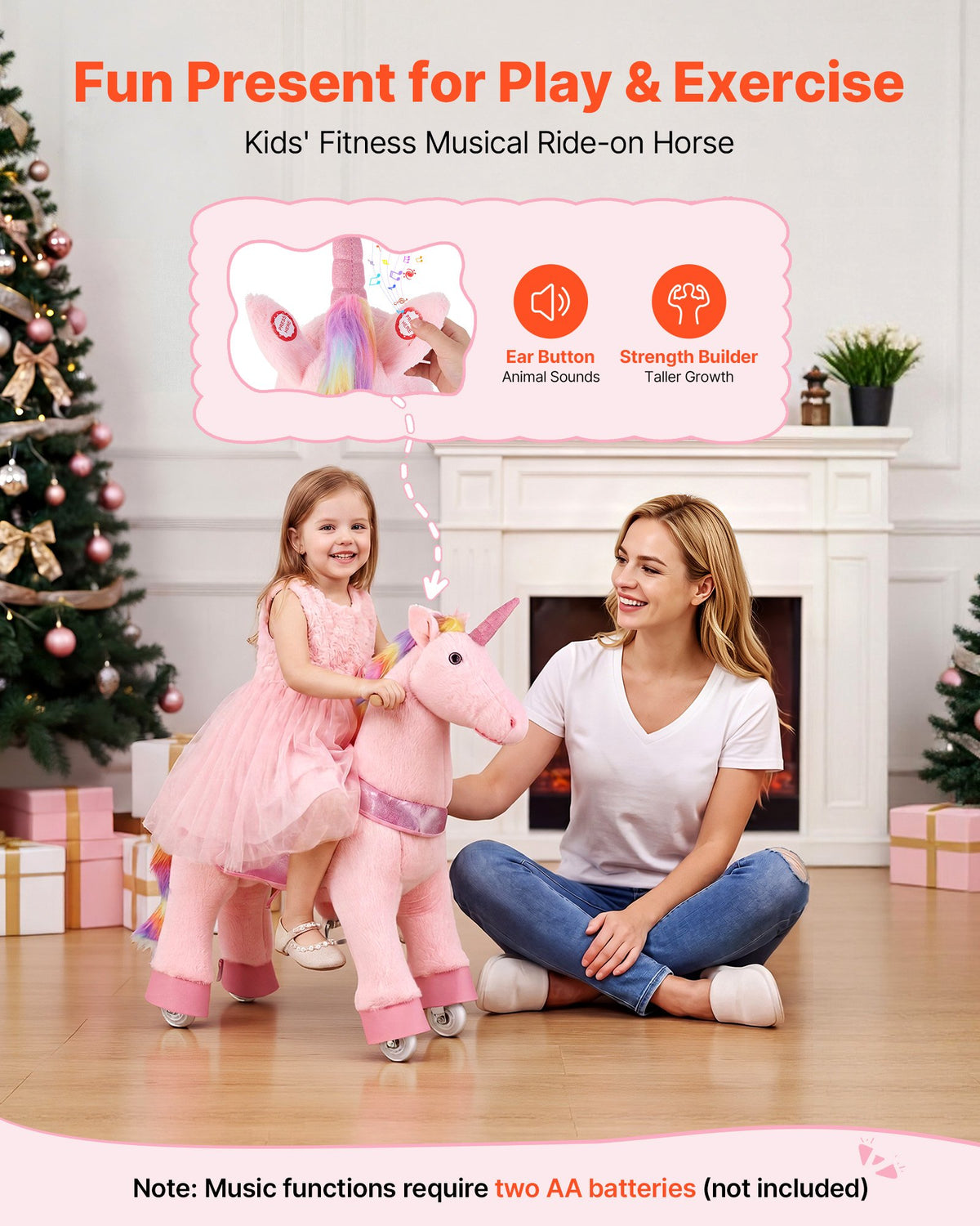 VEVOR Ride On Horse, Riding Pink Unicorn Toys for Kids, No Battery Required, Smooth Wheels with Anti-Roll Stop Ring, Upgraded Raised Seat, Handles, Pedals, 110 lbs Max Load Capacity for Ages 3-8 - ETQCMGMKWTLBG460Z001V9 - view 3
