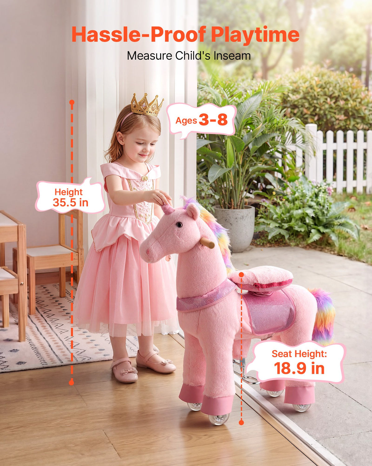 VEVOR Ride On Horse, Riding Pink Unicorn Toys for Kids, No Battery Required, Smooth Wheels with Anti-Roll Stop Ring, Upgraded Raised Seat, Handles, Pedals, 110 lbs Max Load Capacity for Ages 3-8 - ETQCMGMKWTLBG460Z001V9 - view 4