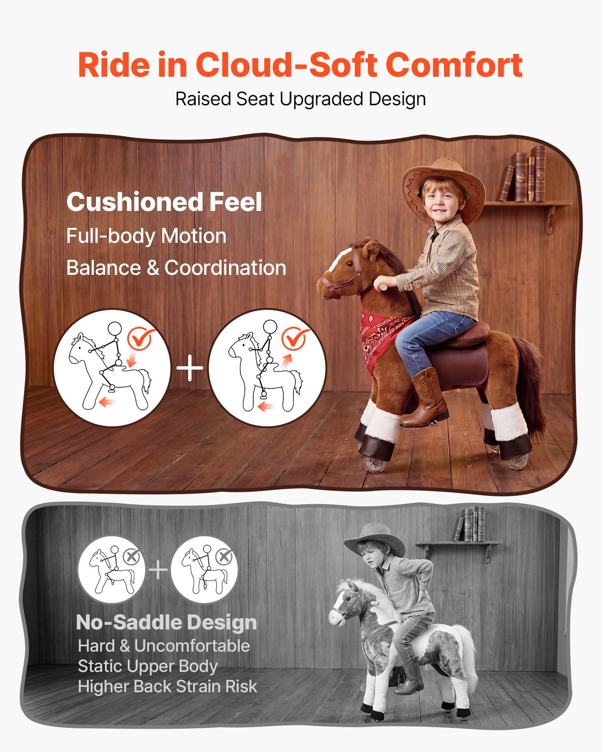 VEVOR Ride On Horse, Riding Pony Toys for Kids, No Battery Required, Smooth Wheels with Anti-Roll Stop Ring, Upgraded Raised Seat, Handles, Pedals, 110 lbs Max Load Capacity for Ages 3-8 - ETQCMGMKWTLBV35H0001V9 - view 7