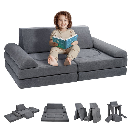 VEVOR Kids Couch, 10Pcs Modular Kids Play Couch, Toddler Couch Sofa Bed, Kids Chair Seat Playroom Furniture, Kids Sofa with Removable Cover for Kids Girls & Boys, Grey - ETSF5255724Y94P8YV0 - view 1