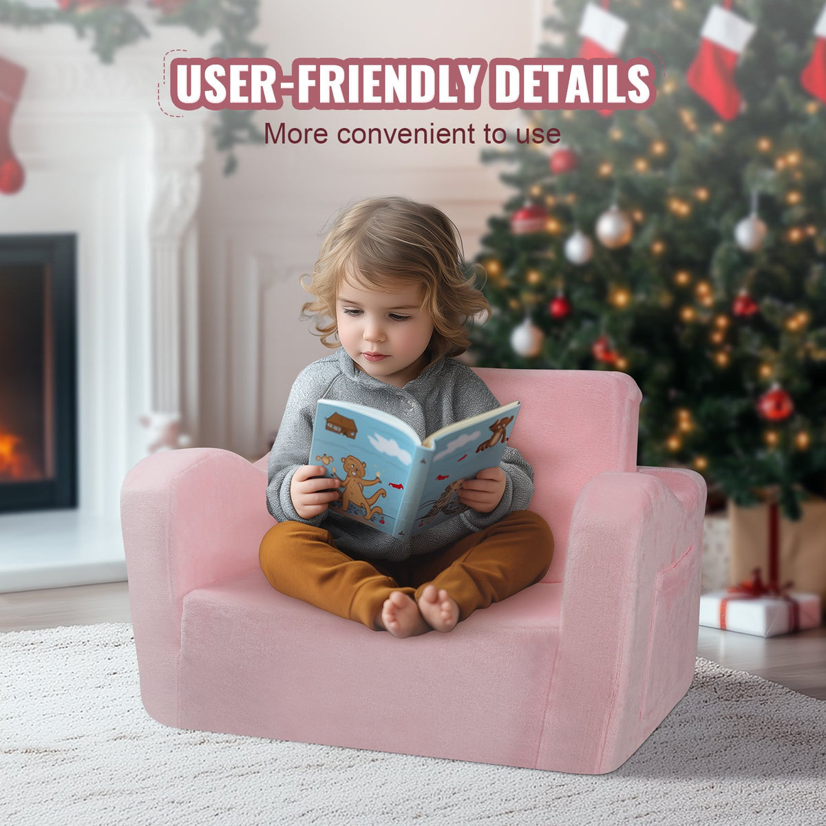 VEVOR Kids Couch, 2-in-1 Toddler Chairs Comfy, Toddler Couch Sofa Bed Fold Out, Convertible Sofa to Lounger, Kids Chair Seat Playroom Furniture for Kids Girls & Boys, Pink - ETSF6354652I6PHIKV0 - view 7