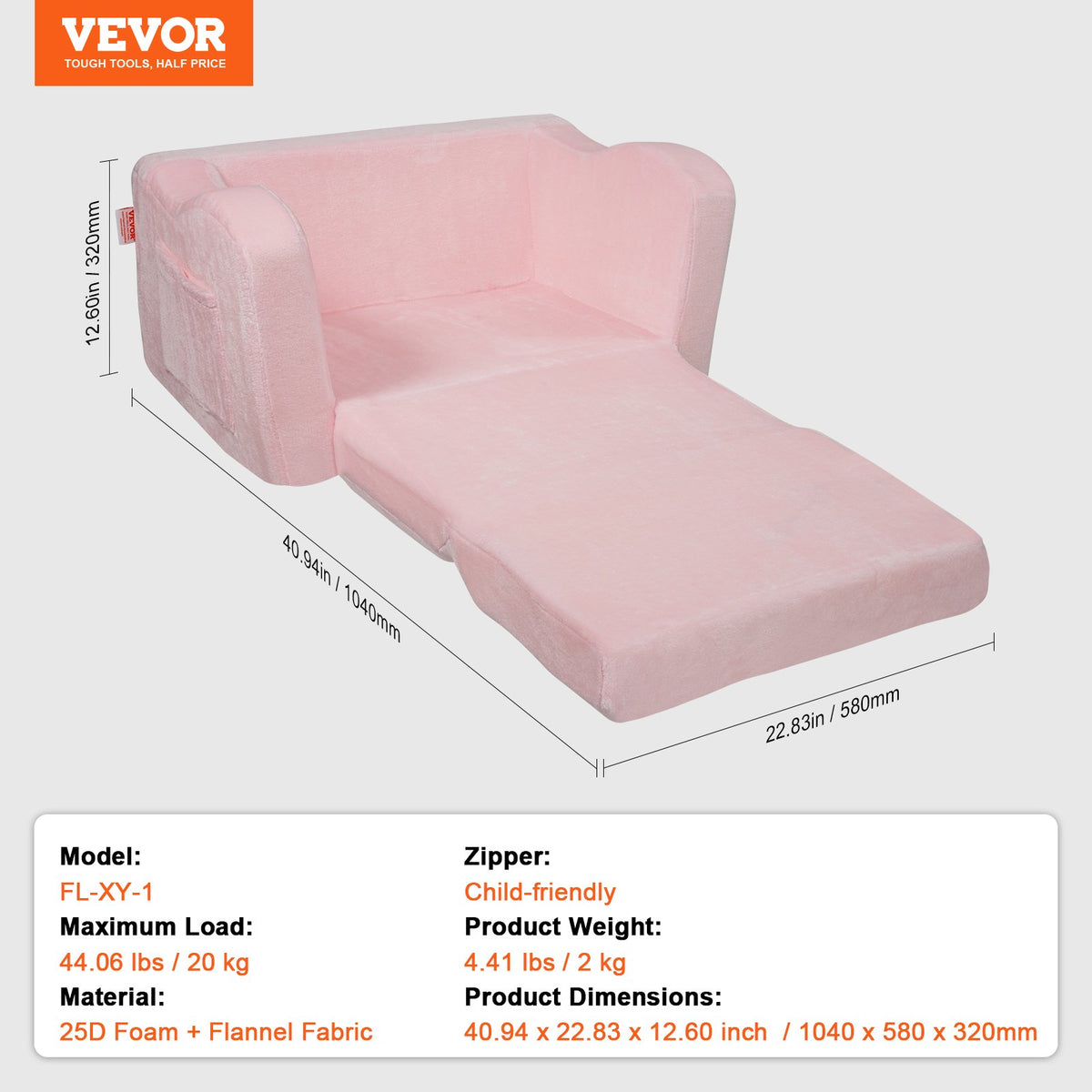 VEVOR Kids Couch, 2-in-1 Toddler Chairs Comfy, Toddler Couch Sofa Bed Fold Out, Convertible Sofa to Lounger, Kids Chair Seat Playroom Furniture for Kids Girls & Boys, Pink - ETSF6354652I6PHIKV0 - view 8