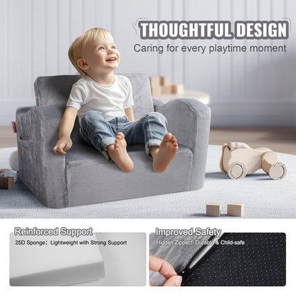 VEVOR Kids Couch, Toddler Chairs Comfy, 2-in-1 Toddler Couch Sofa Bed Fold Out, Convertible Sofa to Lounger, Kids Chair Seat Playroom Furniture for Kids Girls & Boys, Grey - ETSF6354652INYQ5DV0 - view 6