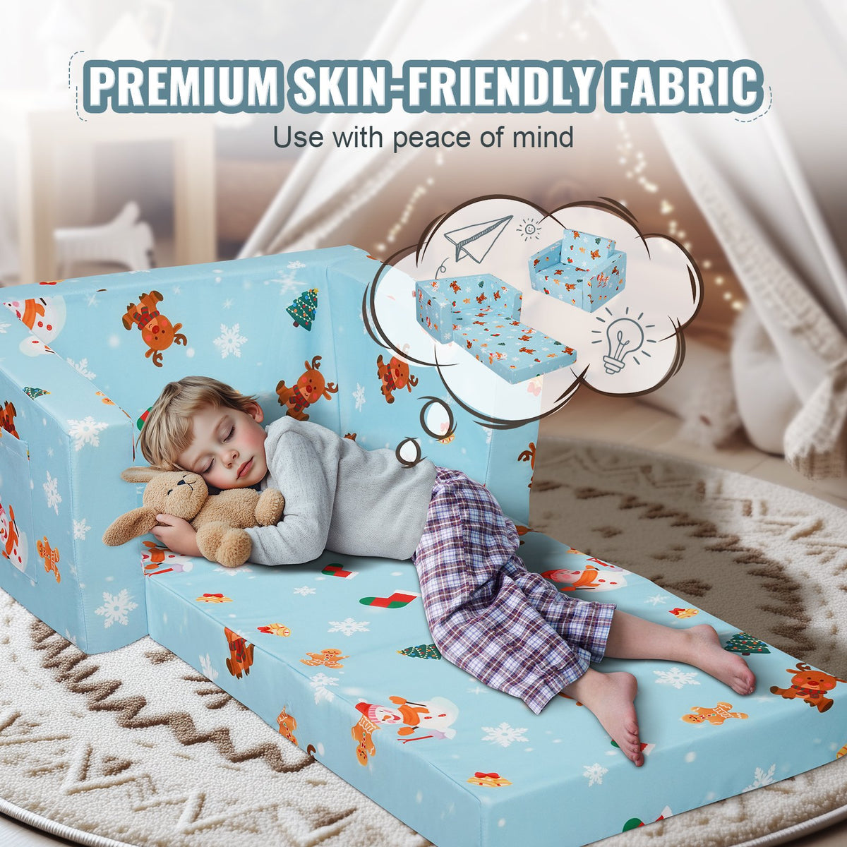 VEVOR Kids Couch, 2-in-1 Toddler Chairs Comfy, Toddler Couch Sofa Bed Fold Out, Convertible Sofa to Lounger, Kids Chair Seat Playroom Furniture for Kids Girls & Boys, Sky Blue - ETSF6354652IOZAT6V0 - view 5