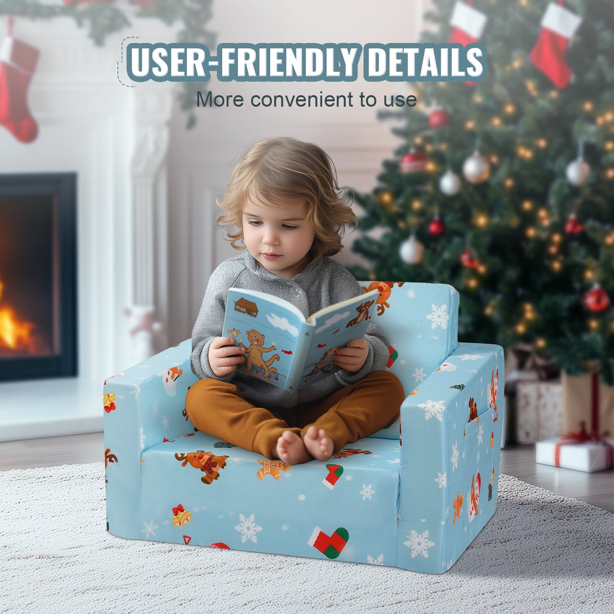 VEVOR Kids Couch, 2-in-1 Toddler Chairs Comfy, Toddler Couch Sofa Bed Fold Out, Convertible Sofa to Lounger, Kids Chair Seat Playroom Furniture for Kids Girls & Boys, Sky Blue - ETSF6354652IOZAT6V0 - view 7