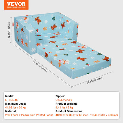 VEVOR Kids Couch, 2-in-1 Toddler Chairs Comfy, Toddler Couch Sofa Bed Fold Out, Convertible Sofa to Lounger, Kids Chair Seat Playroom Furniture for Kids Girls & Boys, Sky Blue - ETSF6354652IOZAT6V0 - view 8