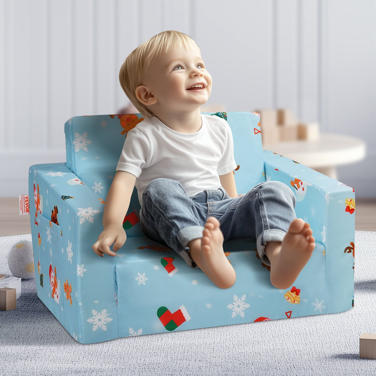 VEVOR Kids Couch, 2-in-1 Toddler Chairs Comfy, Toddler Couch Sofa Bed Fold Out, Convertible Sofa to Lounger, Kids Chair Seat Playroom Furniture for Kids Girls & Boys, Sky Blue - ETSF6354652IOZAT6V0 - view 9