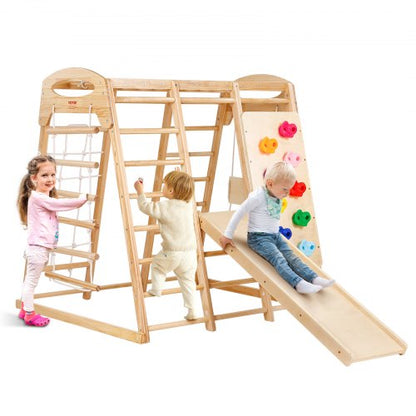 VEVOR Indoor Jungle Gym, 7-in-1 Toddler Indoor Playground, 47.2 x 58 x 56 inch, with Wood and Rope Ladder, Net Ladder, Swing, Monkey Bar, Slide, Climbing Wall, Wooden Indoor Climbing Toys for Kids - ETSNYLCYMSQHBNZHB001V0 - view 2