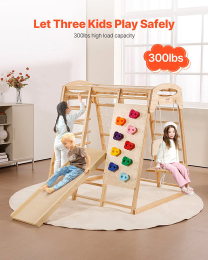 VEVOR Indoor Jungle Gym, 7-in-1 Toddler Indoor Playground, 47.2 x 58 x 56 inch, with Wood and Rope Ladder, Net Ladder, Swing, Monkey Bar, Slide, Climbing Wall, Wooden Indoor Climbing Toys for Kids - ETSNYLCYMSQHBNZHB001V0 - view 3