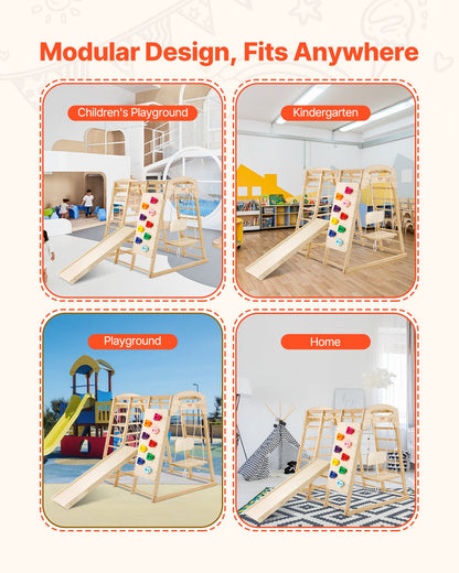VEVOR Indoor Jungle Gym, 7-in-1 Toddler Indoor Playground, 47.2 x 58 x 56 inch, with Wood and Rope Ladder, Net Ladder, Swing, Monkey Bar, Slide, Climbing Wall, Wooden Indoor Climbing Toys for Kids - ETSNYLCYMSQHBNZHB001V0 - view 7