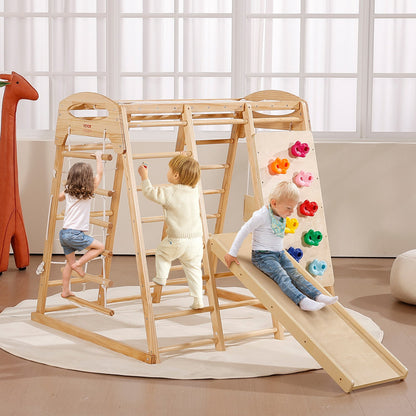 VEVOR Indoor Jungle Gym, 7-in-1 Toddler Indoor Playground, 47.2 x 58 x 56 inch, with Wood and Rope Ladder, Net Ladder, Swing, Monkey Bar, Slide, Climbing Wall, Wooden Indoor Climbing Toys for Kids - ETSNYLCYMSQHBNZHB001V0 - view 9