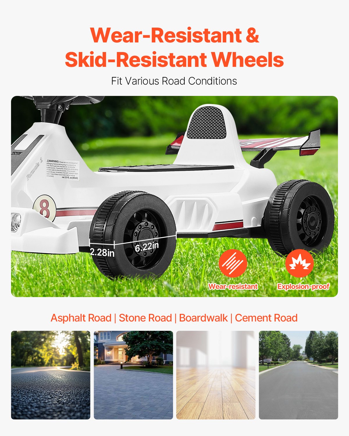 VEVOR Electric Go Kart, 6V 4.5Ah Battery, Pedal Go Kart Portable Outdoor Race Toy for Kids Ages 2+, 20000 RPM Motor, 2 MPH Constant Speed, LED Headlight & Horn, Non-slip Tires, 44 lbs Max Load, White - ETTBCDDK6V55U95WCV1 - view 7