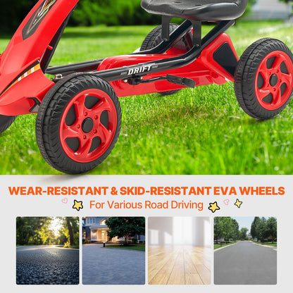 VEVOR Kids Pedal Go Kart, 4 Wheel Off-Road Pedal Go Cart Ride On Toy for Kids, Steering Wheel, Adjustable Seat, Non-slip Big Wheels, Outdoor Racer Ride On Pedal Car for Boys & Girls Ages 3-8, Red - ETTBCJTK38S6FXZBJV0 - view 6