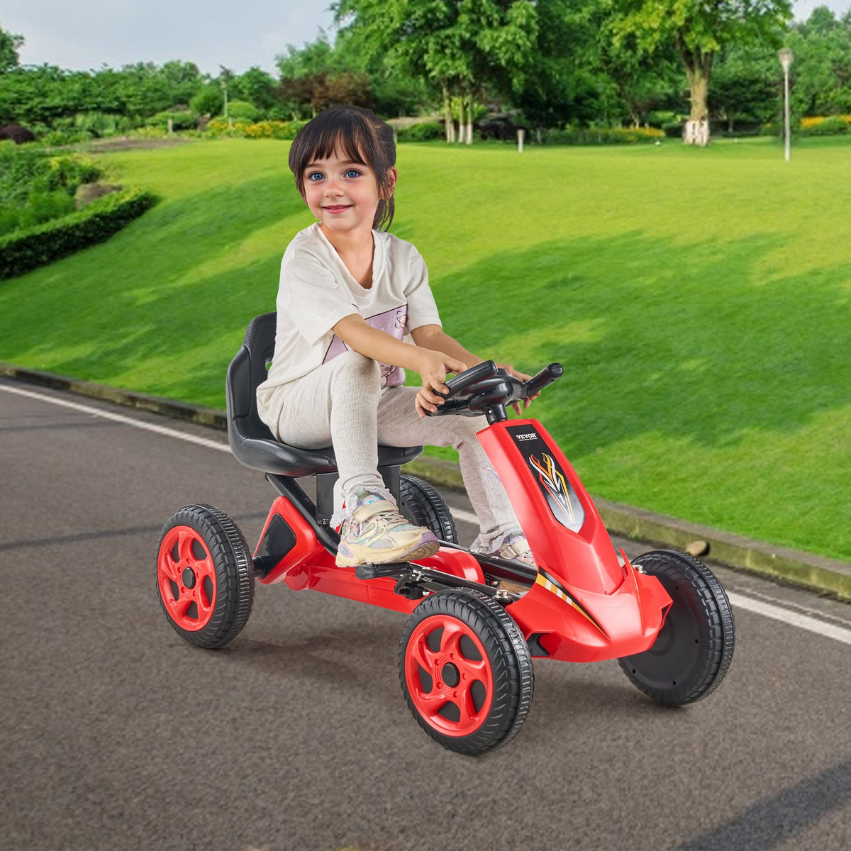 VEVOR Kids Pedal Go Kart, 4 Wheel Off-Road Pedal Go Cart Ride On Toy for Kids, Steering Wheel, Adjustable Seat, Non-slip Big Wheels, Outdoor Racer Ride On Pedal Car for Boys & Girls Ages 3-8, Red - ETTBCJTK38S6FXZBJV0 - view 9