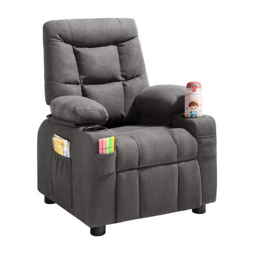 VEVOR Kids Recliner Chair, Toddler Lounger with Cup Holders & Pockets, 107° to 126° Adjustable Back, Breathable Polyester Upholstery Reclining Sofa with Foot-rest, for Boys and Girls, Children (Gray) - ETTY282634INOOTW3001V0 - view 2