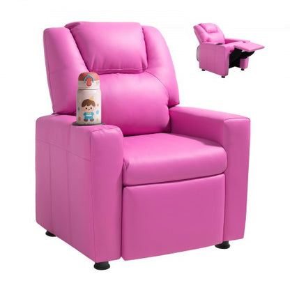 VEVOR Kids Reclining Chair, Toddler Recliner with Cup Holder, 101° to 121° Adjustable Backrest, Easy-to-Clean PU Leather Recliner Couch with Footrest, 90 lbs Load, for Boys & Girls, Children (Pink) - ETTYPGKFHS21PI6YW001V0 - view 2