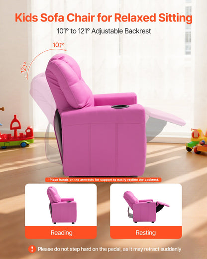 VEVOR Kids Reclining Chair, Toddler Recliner with Cup Holder, 101° to 121° Adjustable Backrest, Easy-to-Clean PU Leather Recliner Couch with Footrest, 90 lbs Load, for Boys & Girls, Children (Pink) - ETTYPGKFHS21PI6YW001V0 - view 3