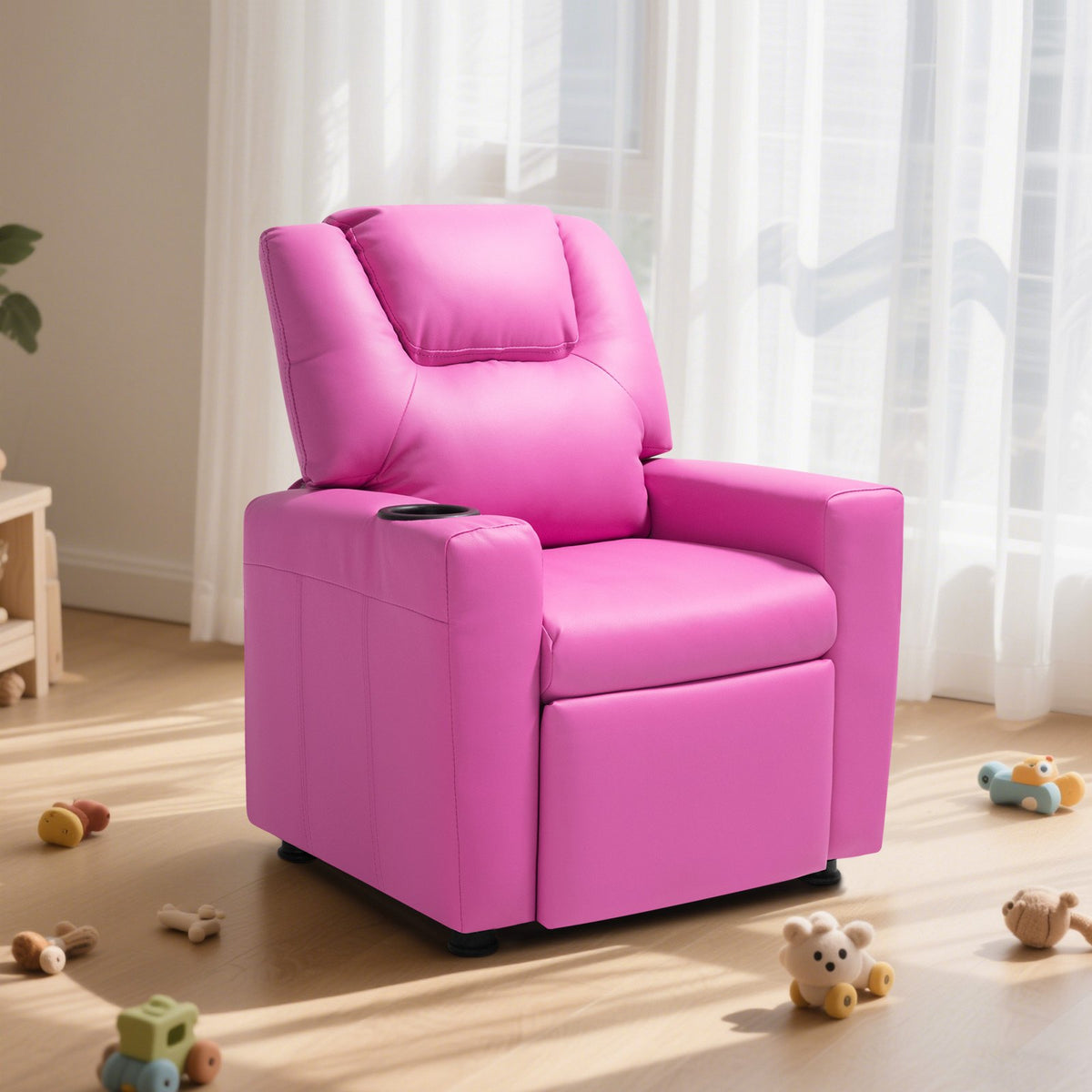 VEVOR Kids Reclining Chair, Toddler Recliner with Cup Holder, 101° to 121° Adjustable Backrest, Easy-to-Clean PU Leather Recliner Couch with Footrest, 90 lbs Load, for Boys & Girls, Children (Pink) - ETTYPGKFHS21PI6YW001V0 - view 9