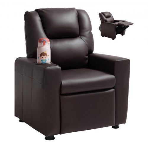 VEVOR Kids Reclining Chair, Toddler Recliner with Cup Holder, 101° to 121° Adjustable Backrest, Easy-to-Clean PU Leather Recliner Couch with Footrest, 90 lbs Load, for Boys & Girls, Children (Brown) - ETTYPGKZS252XFA0S001V0 - view 2