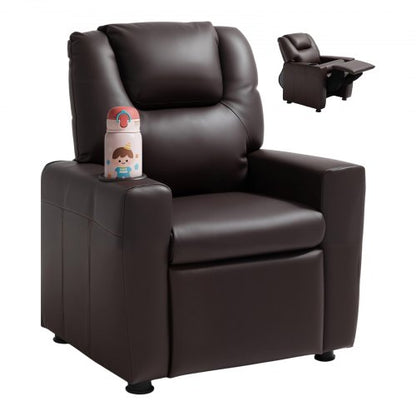 VEVOR Kids Reclining Chair, Toddler Recliner with Cup Holder, 101° to 121° Adjustable Backrest, Easy-to-Clean PU Leather Recliner Couch with Footrest, 90 lbs Load, for Boys & Girls, Children (Brown) - ETTYPGKZS252XFA0S001V0 - view 2
