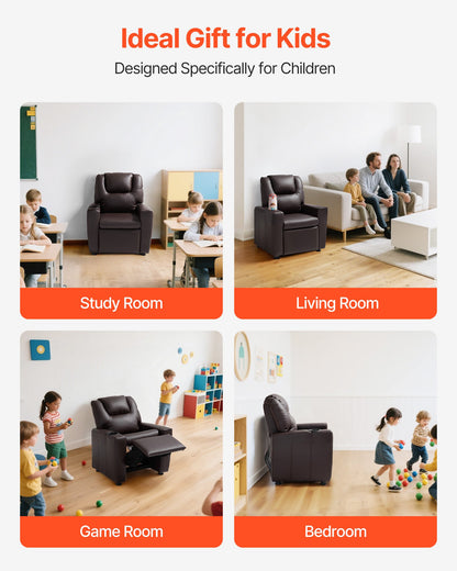 VEVOR Kids Reclining Chair, Toddler Recliner with Cup Holder, 101° to 121° Adjustable Backrest, Easy-to-Clean PU Leather Recliner Couch with Footrest, 90 lbs Load, for Boys & Girls, Children (Brown) - ETTYPGKZS252XFA0S001V0 - view 7