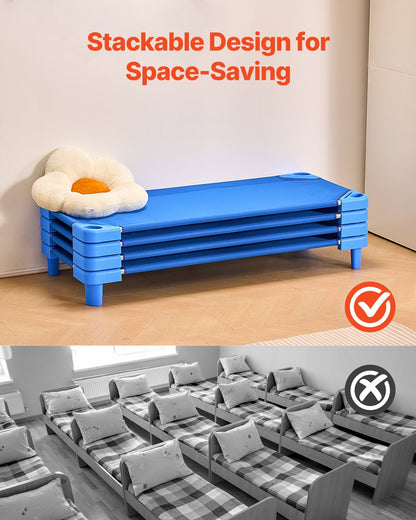 VEVOR Stackable Kiddie Cot, Pack of 4,  Portable Toddler Nap Cots, Standard Size 52" L x 23" W Daycare Cots for Kids, Preschool Classroom Daycare Beds for Sleeping, Resting, Naptime, Blue - ETWSDCJXBZCZU4JG0V0 - view 6