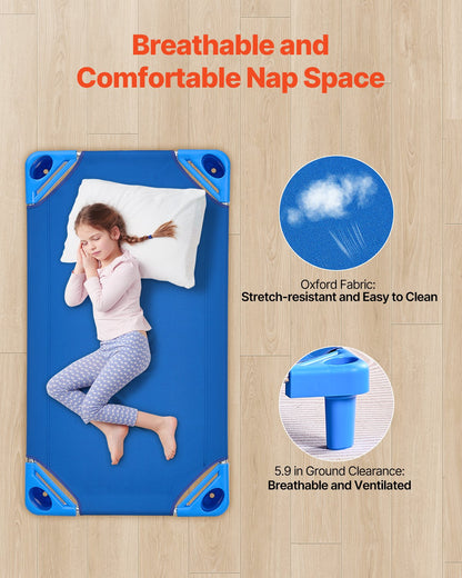 VEVOR Stackable Kiddie Cot, Pack of 6,  Portable Toddler Nap Cots, Standard Size 40" L x 23" W Daycare Cots for Kids, Preschool Classroom Daycare Beds for Sleeping, Resting, Naptime, Blue - ETWSDCJXYECZHRPYYV0 - view 5