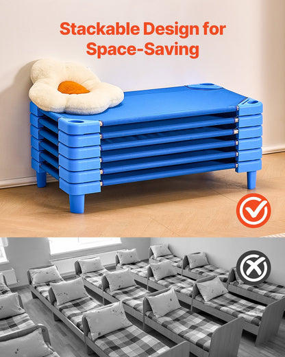 VEVOR Stackable Kiddie Cot, Pack of 6,  Portable Toddler Nap Cots, Standard Size 40" L x 23" W Daycare Cots for Kids, Preschool Classroom Daycare Beds for Sleeping, Resting, Naptime, Blue - ETWSDCJXYECZHRPYYV0 - view 6