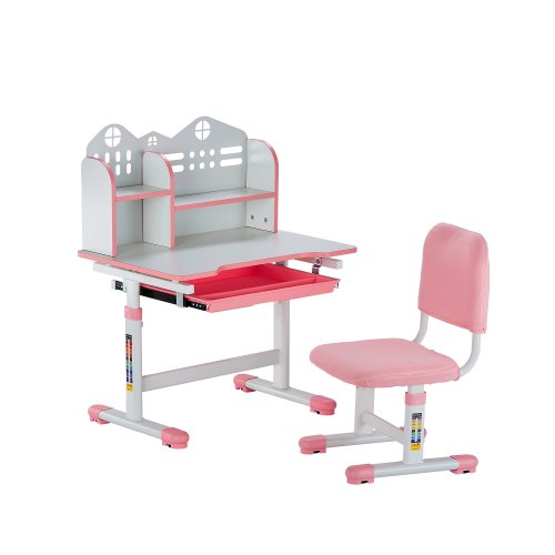 VEVOR Kids Study Chair and Desk Set, Study Desk and Chair for Kids with Bookshelf and Storage Drawer, Adjustable Height Kids Study Desk with Chair, Children Study Table for Bedroom & Study Room, Pink - ETXXZYDSJK20IW519V0 - view 2