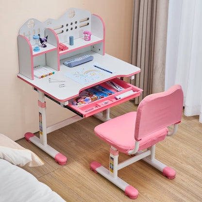 VEVOR Kids Study Chair and Desk Set, Study Desk and Chair for Kids with Bookshelf and Storage Drawer, Adjustable Height Kids Study Desk with Chair, Children Study Table for Bedroom & Study Room, Pink - ETXXZYDSJK20IW519V0 - view 9