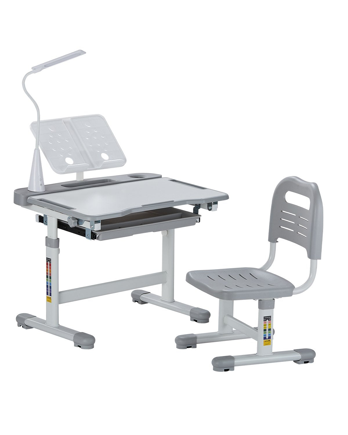 VEVOR Kids Study Chair and Desk Set, Study Desk and Chair for Kids with Table Lamp, Adjustable Height & 0-40° Tilted Desktop Kids Desk and Chair, Children Study Table for Bedroom & Study Room, Grey - ETXXZYDTDK20DTXRHV9 - view 1