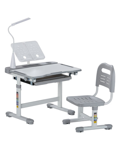 VEVOR Kids Study Chair and Desk Set, Study Desk and Chair for Kids with Table Lamp, Adjustable Height & 0-40° Tilted Desktop Kids Desk and Chair, Children Study Table for Bedroom & Study Room, Grey - ETXXZYDTDK20DTXRHV9 - view 1