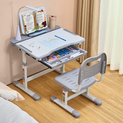 VEVOR Kids Study Chair and Desk Set, Study Desk and Chair for Kids with Table Lamp, Adjustable Height & 0-40° Tilted Desktop Kids Desk and Chair, Children Study Table for Bedroom & Study Room, Grey - ETXXZYDTDK20DTXRHV9 - view 9