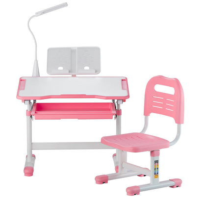 VEVOR Kids Study Chair and Desk Set, Study Desk and Chair for Kids with Table Lamp, Adjustable Height & 0-40° Tilted Desktop Kids Desk and Chair, Children Study Table for Bedroom & Study Room, Pink - ETXXZYDTDK20EXB4IV9 - view 10