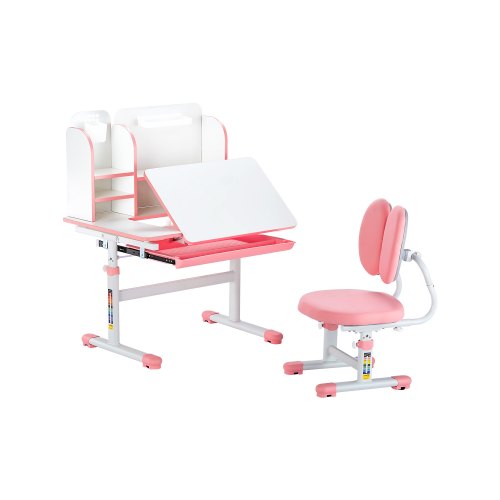 VEVOR Kids Study Chair and Desk Set, Study Desk and Chair for Kids with Bookshelf & Storage Drawer, Adjustable Height & 0-40° Tilted Desktop Desk and Chair, Study Table for Bedroom & Study Room, Pink - ETXXZYFHSDSJAB296V0 - view 2