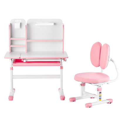VEVOR Kids Study Chair and Desk Set, Study Desk and Chair for Kids with Bookshelf & Storage Drawer, Adjustable Height & 0-40° Tilted Desktop Desk and Chair, Study Table for Bedroom & Study Room, Pink - ETXXZYFHSDSJAB296V0 - view 10
