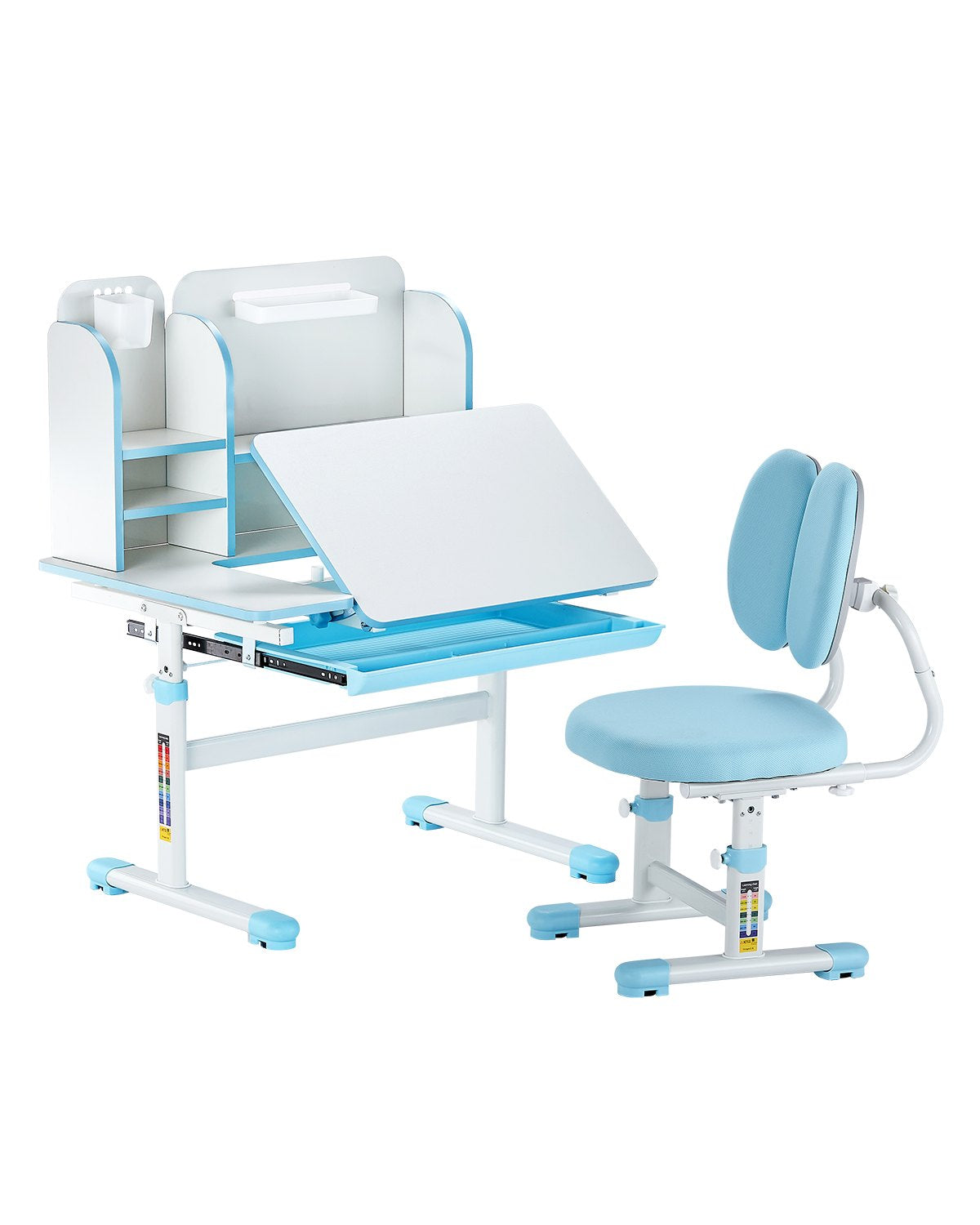 VEVOR Kids Study Chair and Desk Set, Study Desk and Chair for Kids with Bookshelf & Storage Drawer, Adjustable Height & 0-40° Tilted Desktop Desk and Chair, Study Table for Bedroom & Study Room, Blue - ETXXZYLSDSJKQTLKLV0 - view 1