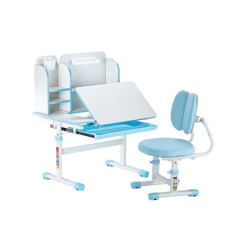 VEVOR Kids Study Chair and Desk Set, Study Desk and Chair for Kids with Bookshelf & Storage Drawer, Adjustable Height & 0-40° Tilted Desktop Desk and Chair, Study Table for Bedroom & Study Room, Blue - ETXXZYLSDSJKQTLKLV0 - view 2