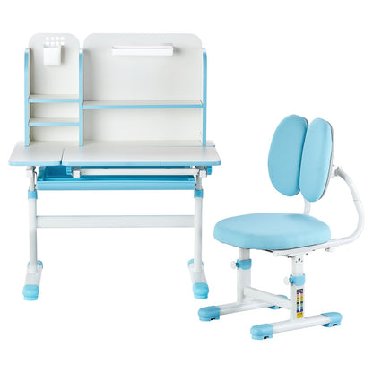 VEVOR Kids Study Chair and Desk Set, Study Desk and Chair for Kids with Bookshelf & Storage Drawer, Adjustable Height & 0-40° Tilted Desktop Desk and Chair, Study Table for Bedroom & Study Room, Blue - ETXXZYLSDSJKQTLKLV0 - view 10