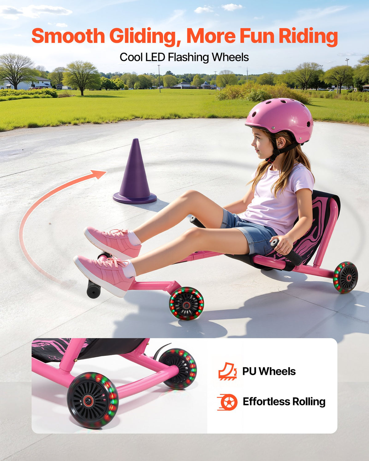 VEVOR Ride on Scooter 150 lbs Swing Side-to-Side for Amazing Riding Pink, for Ages 4+, Powered by Zig-Zag Motion, Ride on Toy with 3 Adjustable Length, Brake Lever, Hard Surface Indoor & Outdoor - ETYBCJYKGNCCHQP0M001V0 - view 5